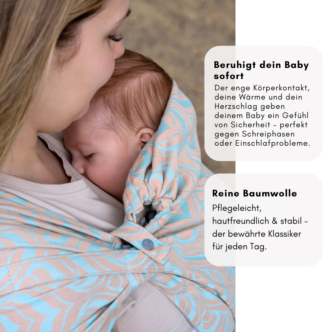 Babytrage Tasche von SimpleeBaby – ergonomische FullBuckle Babytrage ab Geburt, Nähe, Wärme und Herzschlag beruhigen Babys zuverlässig und helfen beim Einschlafen - bequem und sicher für Eltern & Kind