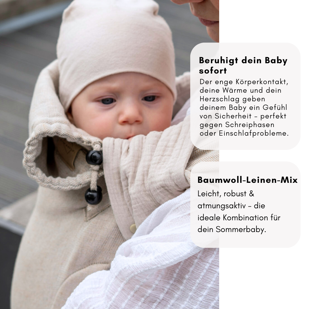 Ergonomische Babytrage ab Geburt aus Baumwolle – unterstützt Anhock-Spreiz-Haltung und beruhigt dein Baby sofort