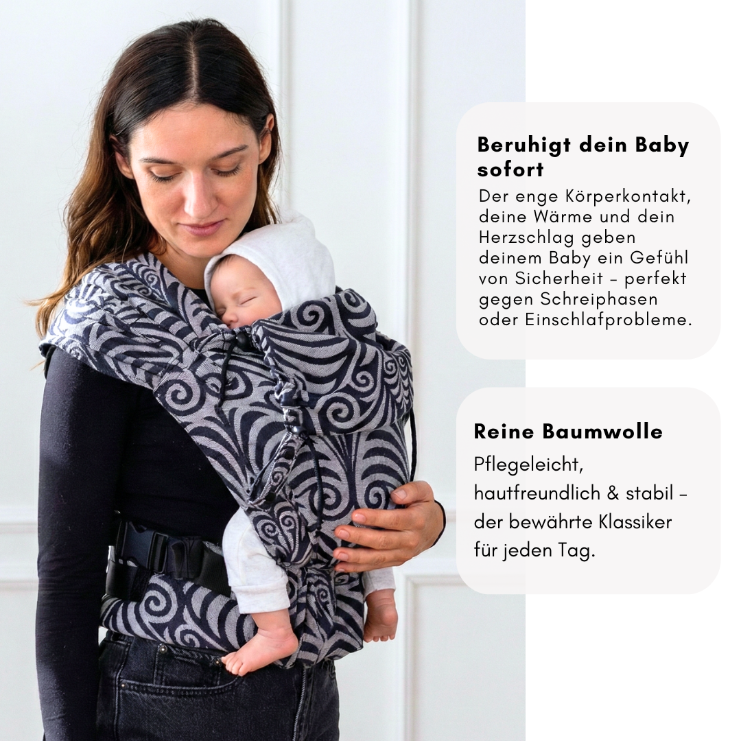 Babytrage Tasche von SimpleeBaby – ergonomische FullBuckle Babytrage ab Geburt, bequem und sicher für Eltern & Kind