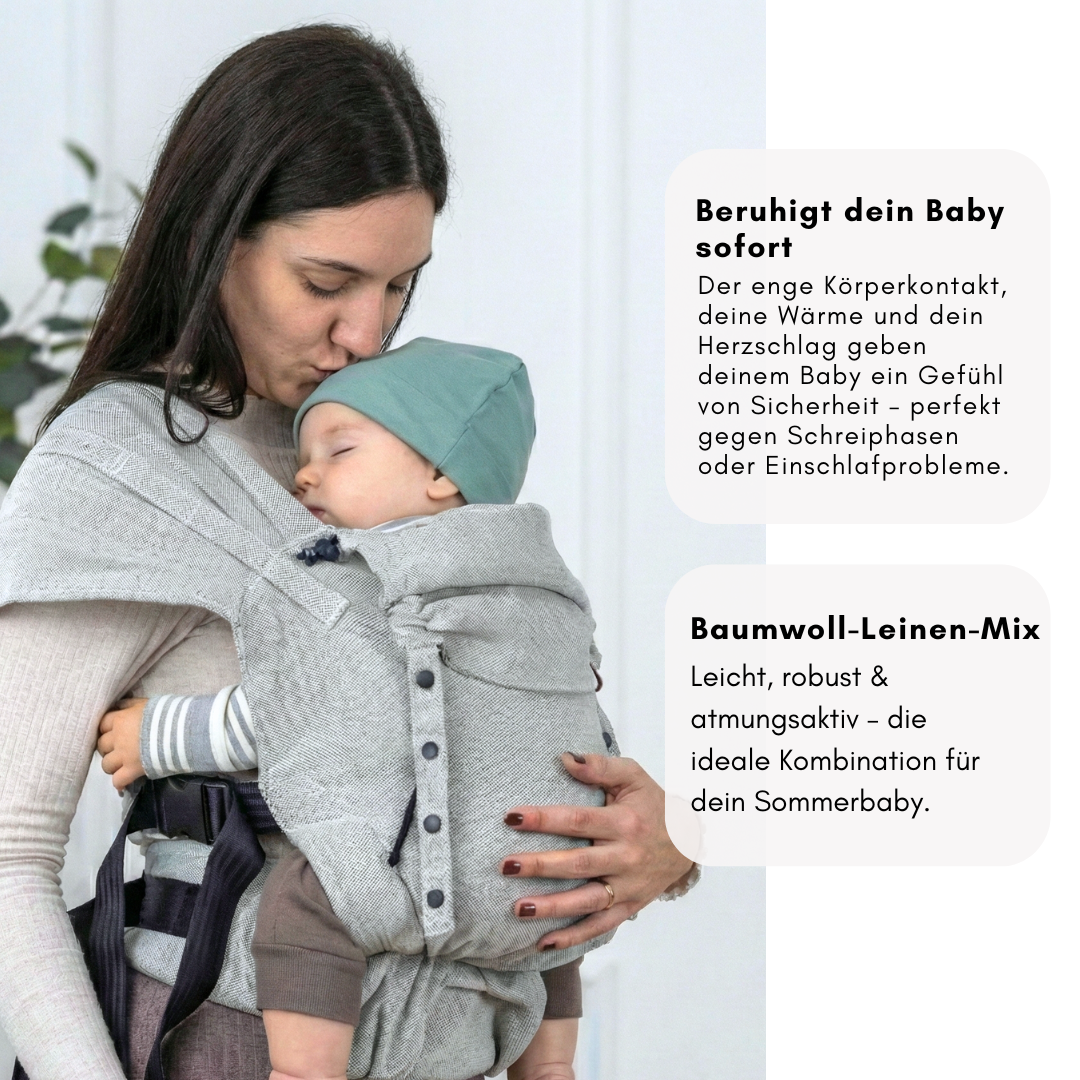 Babytrage ab 6 Monaten – Nähe, Wärme und Herzschlag beruhigen Babys zuverlässig und helfen beim Einschlafen