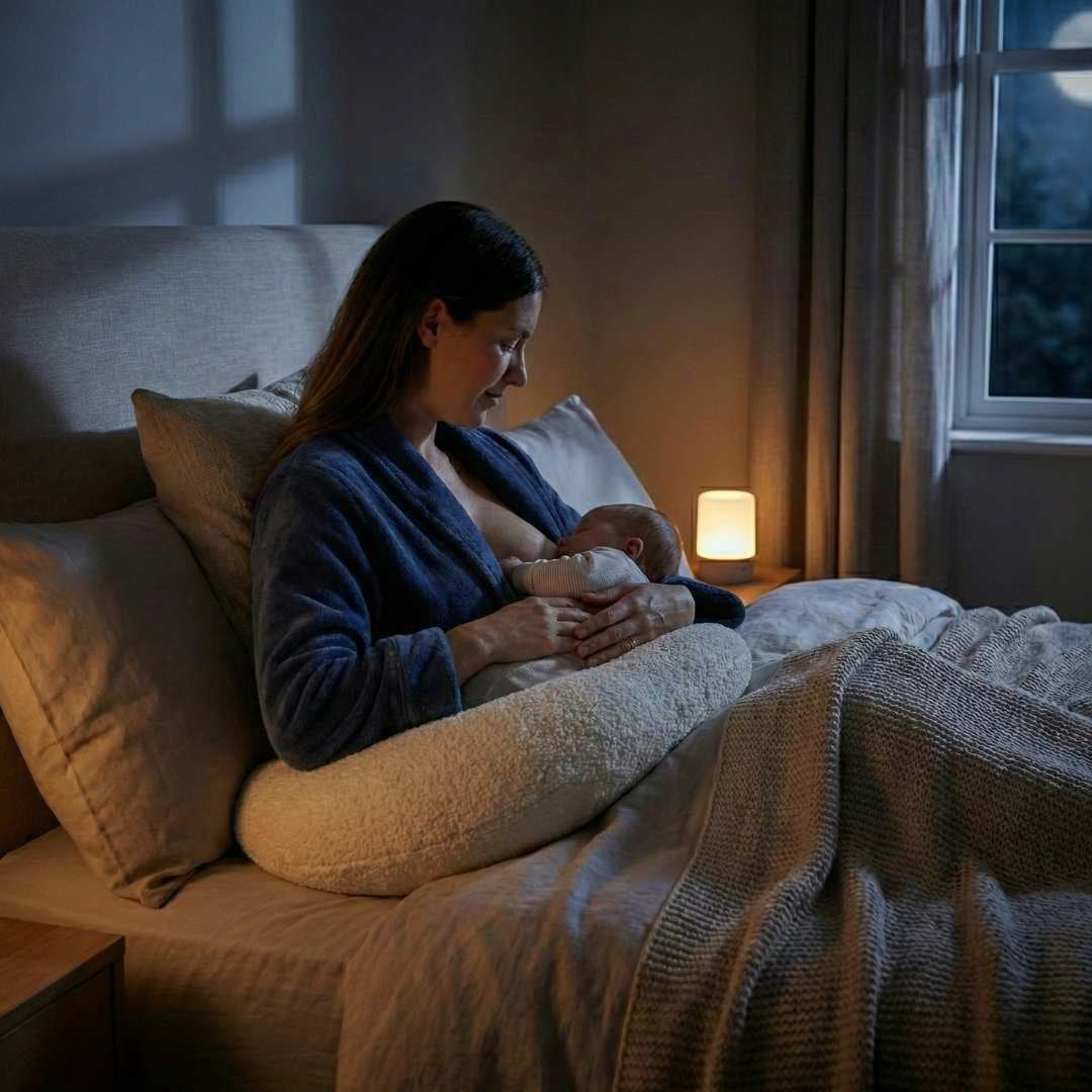 Beiges Stillkissen beim Stillen in der Nacht
